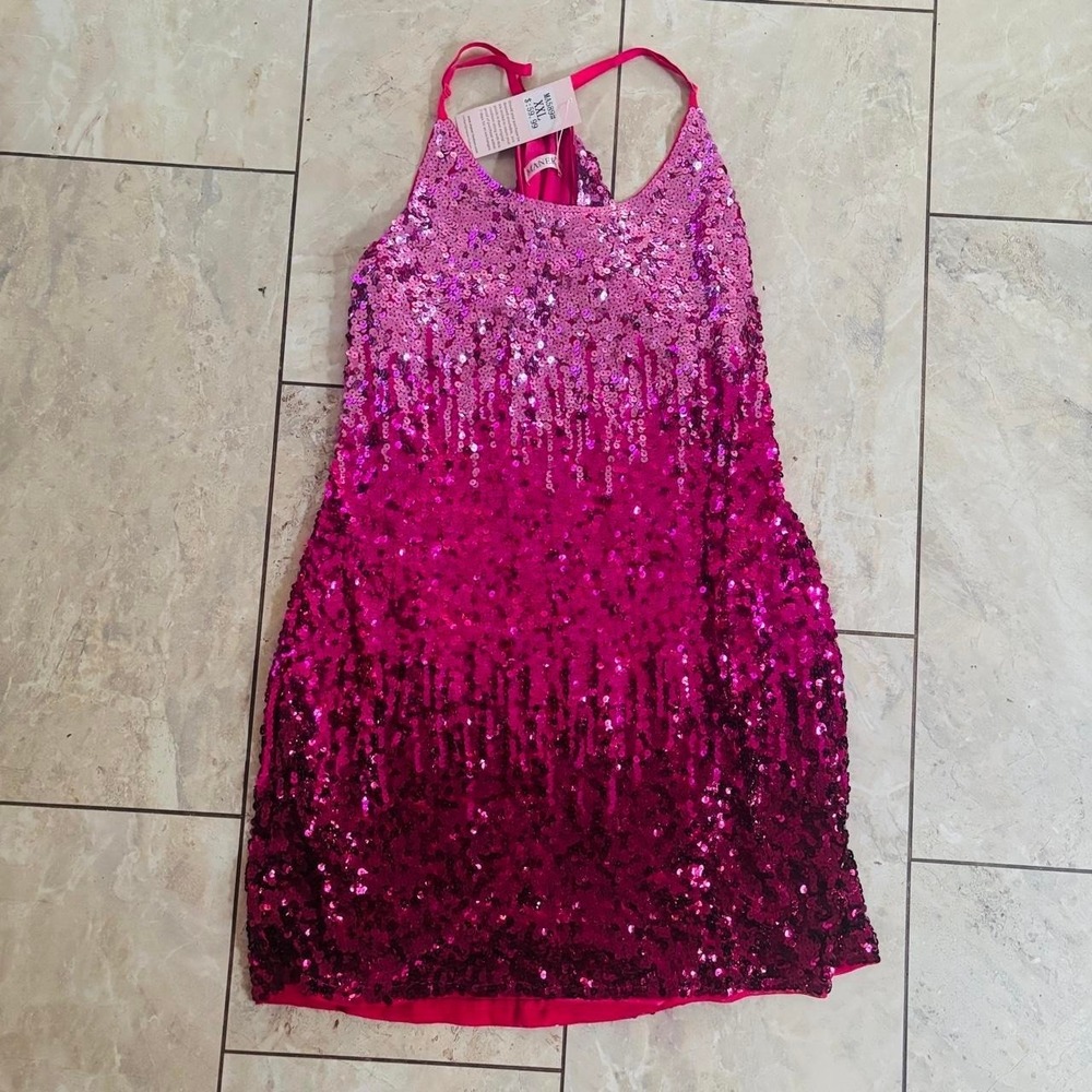 Maner Pink Ombre Sequin Dress MA589# Sleeveless Party Glamour XXL NEW